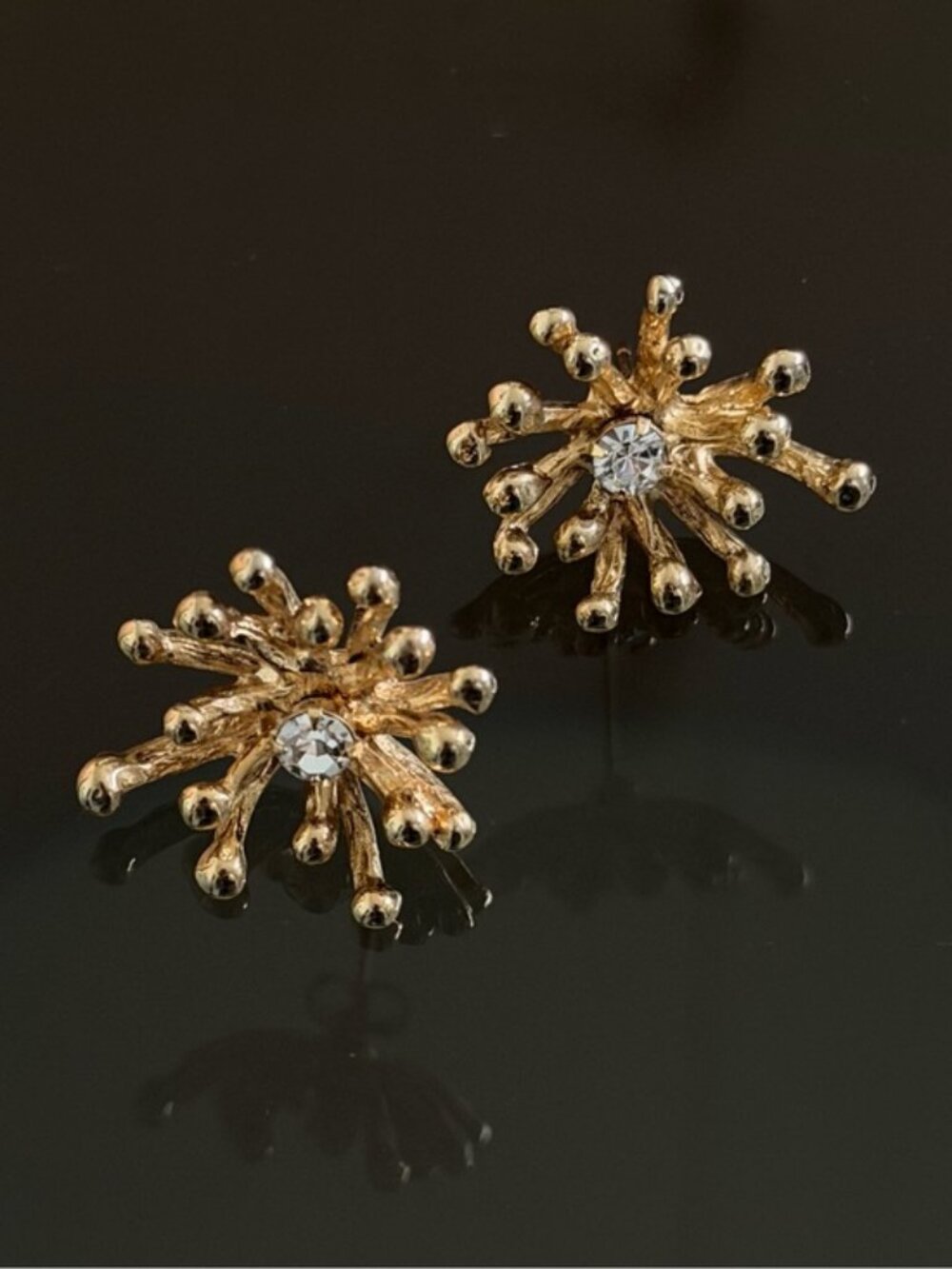 Gold Starburst Crystal Stud Earrings